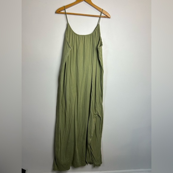 Synergy Maxi Dress Women L 100% Organic Cotton Elegant Green Slip Sleeveless - Picture 3 of 12
